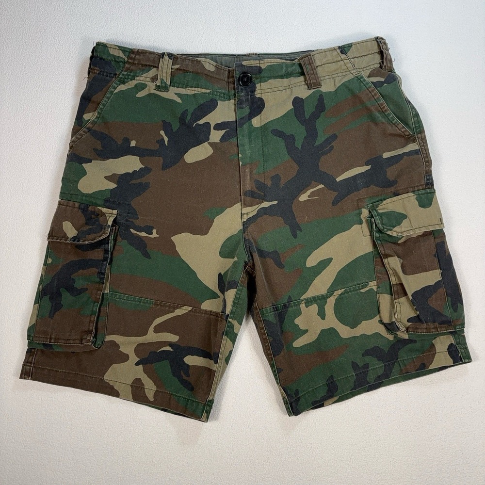 Rothco BDU 9" Cargo Shorts Men L 39 Green Woodland Camo Drawstring Military Army